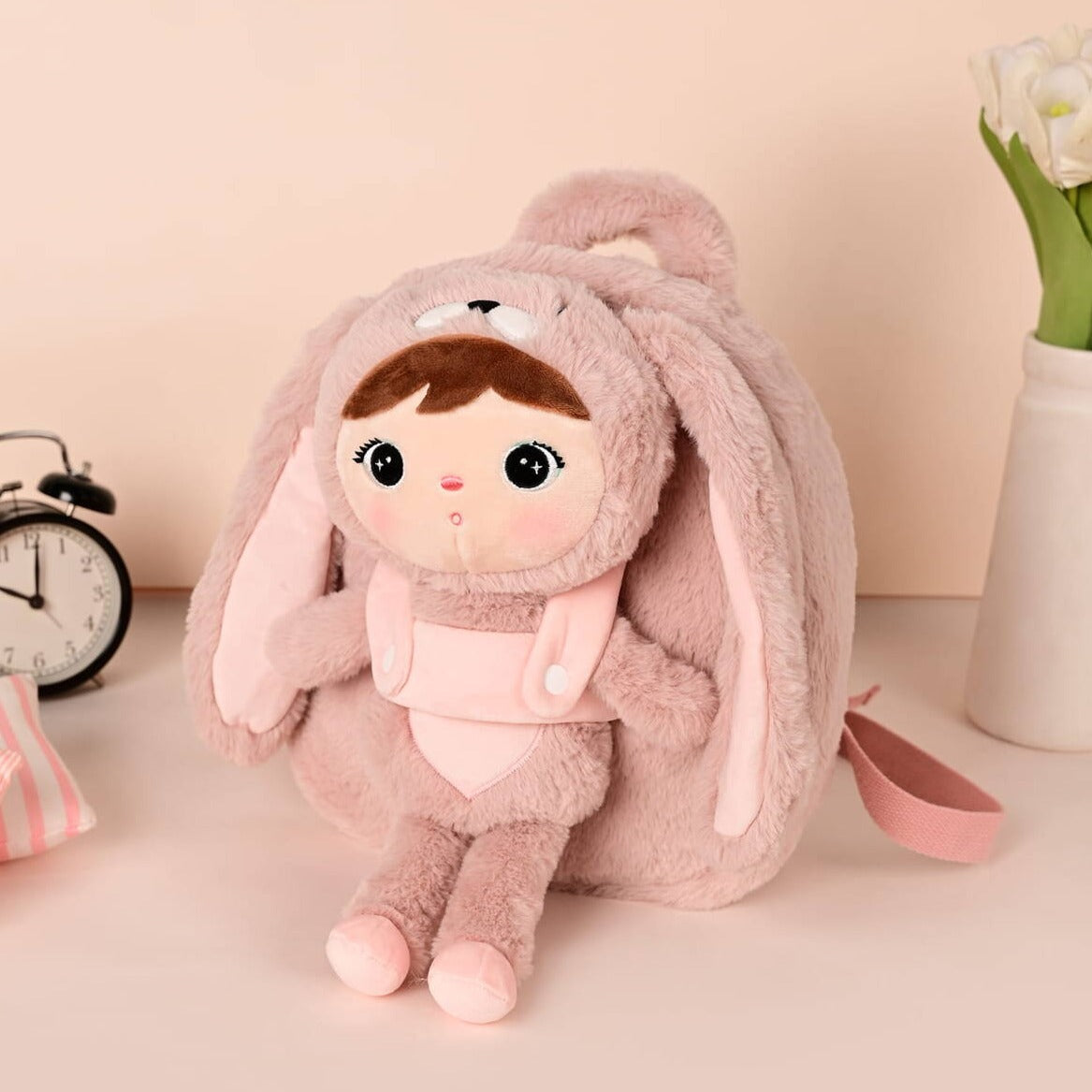 Personalisierter Metoo-Rucksack mit Puppe | Puderrosa Hase