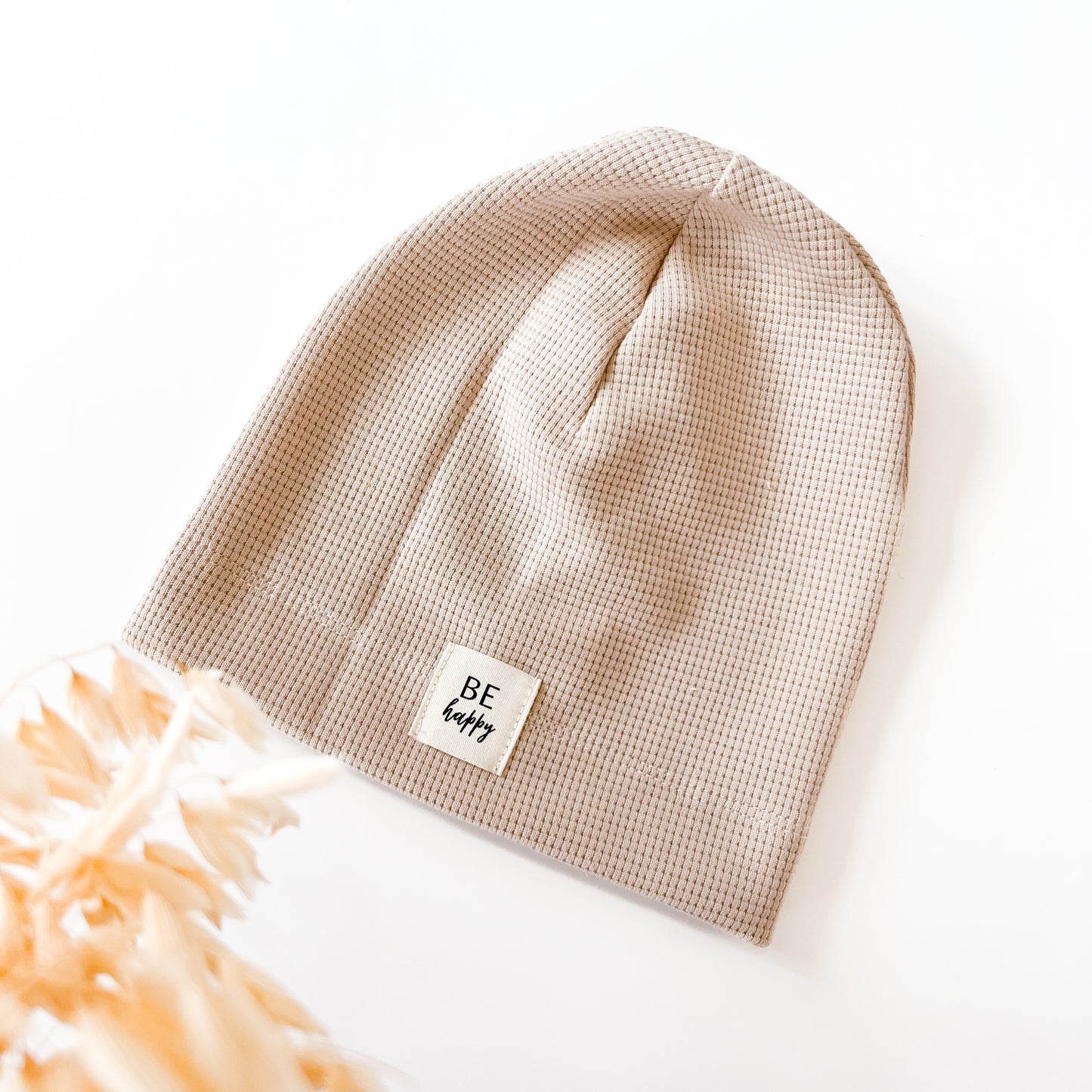 Beanie für Baby und Kind, Be Happy in Beige