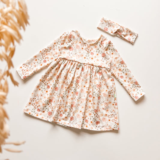 Set Rosa, Blumen Kleid und Stirband für Mädchen