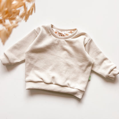 Wendbarer Pullover aus Bio-Stoff – Beige & Pastell Blumen-Design