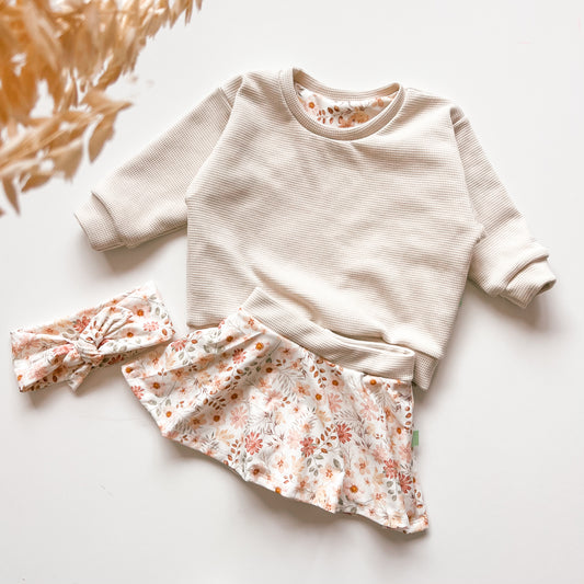 Herbst Set für Mädchen – Wendepulli & Hosenrock mit Blumen-Design