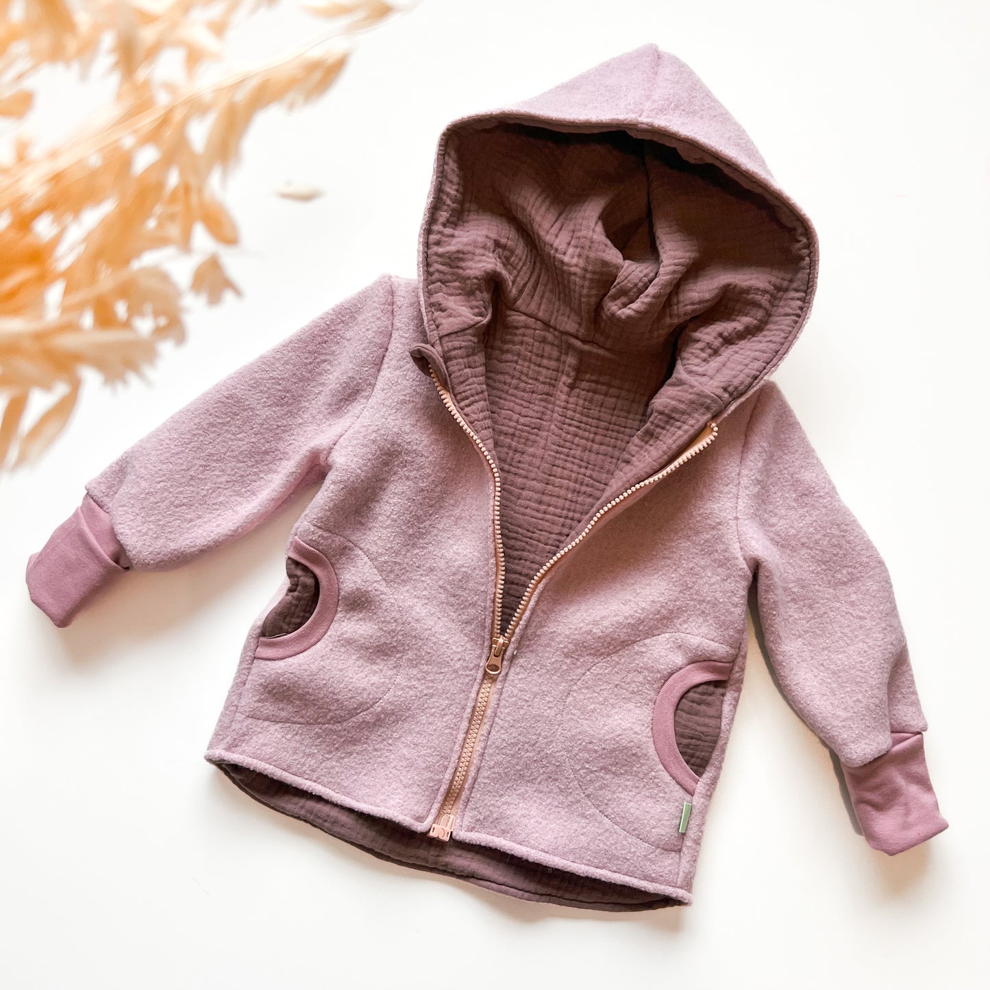 Montessori Walkjacke in Rosa, magnetischen Reißverschluss