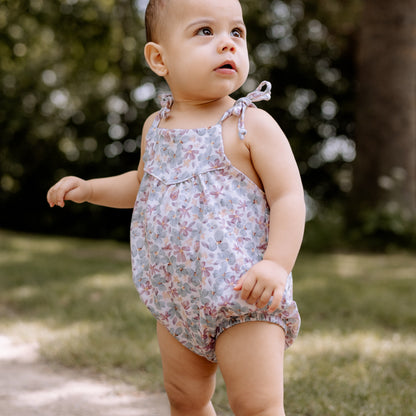 Pop Romper | Strampler, Aqua Blumen