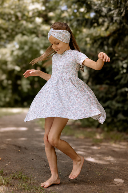 Set Rosalie,  Blumen Kleid und Stirband für Mädchen