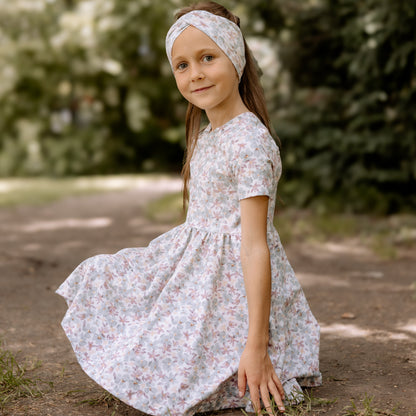 Set Rosalie,  Blumen Kleid und Stirband für Mädchen