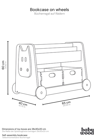 Bücherregal aus Holz auf Rädern