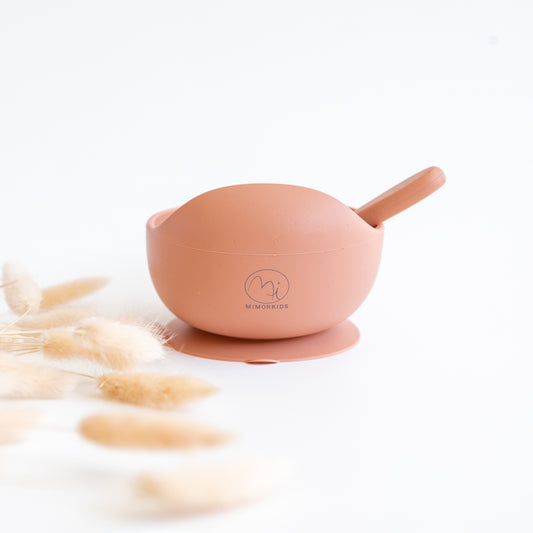 Silicone bowl with spoon, pink